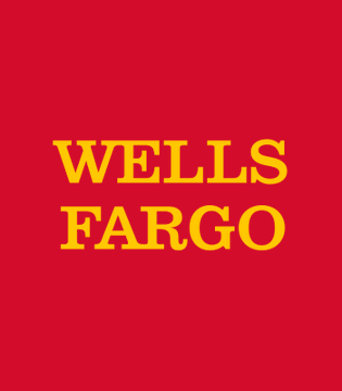 A red image displays the yellow 'WELLS FARGO' logo in bold serif text.
