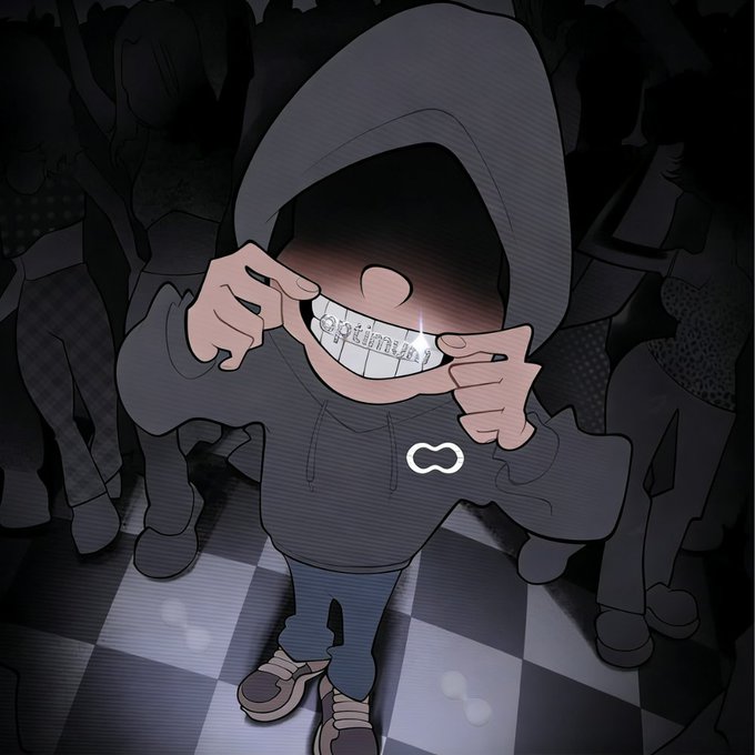 The image features a cartoon character wearing a hoodie, standing on a checkered floor with their mouth open wide as if they are showing off their teeth or making a funny face. The background of the image shows a crowd of people gathered together in what appears to be an indoor setting. There is also text present in the image that reads "the real cost of uncertainty in Ethereum doesn't fail at pricing blockspace it fails at delivering it predictably when data arrives at different times across the network even small delays change outcomes". This suggests that there might be a connection between the cartoon character's actions and the concept of cryptocurrency, specifically Ethereum.