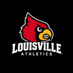 The University of Louisville Athletics logo featuring a red cardinal bird head above the text 'LOUISVILLE ATHLETICS' on a black background.