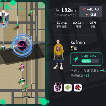 The image shows a map of an area with a person standing at the center, wearing a yellow shirt and blue jeans. The map displays various icons representing different locations or activities such as cars, buildings, and other landmarks. The surrounding text indicates that this is a game or app designed for navigation purposes, possibly in Japanese. The post also includes information about the player's progress and achievements within the game.