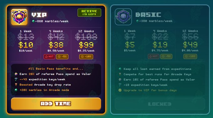 "Huge update from @onchainheroes on MoG the Expedition Pass is finally here, turn your free runs into real rewards: Keep all loot (points, marbles & arcade keys) Earn them through referrals Get extra daily / weekly keys Compete for weekly leaderboard rewards".