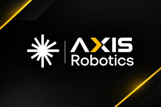A logo display for 'AXIS Robotics' featuring a geometric burst icon on a black background accented with diagonal yellow lines.