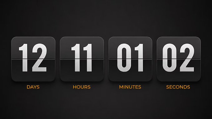 A digital countdown timer displays "12 Days 11 Hours 01 Minutes 02 Seconds" in white flip-clock style numerals against a dark background, marking the time remaining until August 9—aligned with the post's mention of BIP-110's mandatory signaling window beginning on that date.