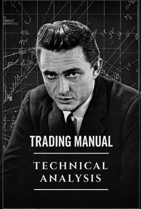 A black-and-white portrait of a man in a suit against a backdrop of financial charts, with overlay text reading "TRADING MANUAL — TECHNICAL ANALYSIS," promoting an upcoming free guide covering liquidity, market structure, and technical analysis.