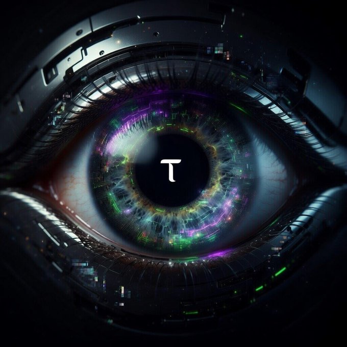 This image depicts a futuristic, robotic eye with the Bittensor $TAO$ symbol at its center, visually representing the AI-focused nature of the Bittensor ecosystem's weekly update.