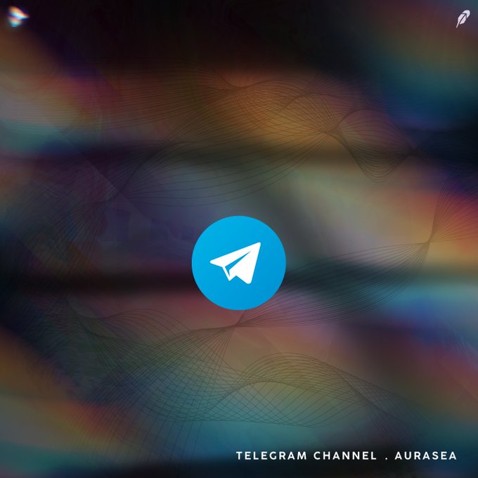 A graphic featuring the Telegram paper airplane logo over an abstract wavy background, labeled "TELEGRAM CHANNEL . AURASEA".
