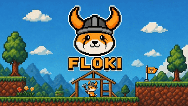 The image features a cartoon character with an orange hat and a brown beard, wearing a helmet that has a picture of a Viking head on it. The character appears to be a real-life Viking or a digital illustration. In front of the character is a small wooden house, suggesting that Floki might be a real person who has been given a unique name for their adventures in the virtual world. The post also mentions that Floki is an 8-bit player and is known as a real builder energy.