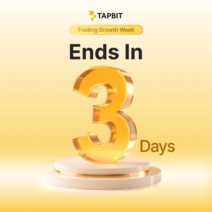 A promotional countdown image for TAPBIT's 'Trading Growth Week' showing a large golden 3D number '3' indicating the event ends in 3 days.