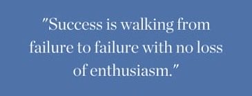 The image features the quote "Success is walking from failure to failure with no loss of enthusiasm." on a blue background. The post title "GM Failure Walkers!" playfully ties the quote's message about embracing failure to General Motors (GM), suggesting that GM is a company that continues forward despite its setbacks.