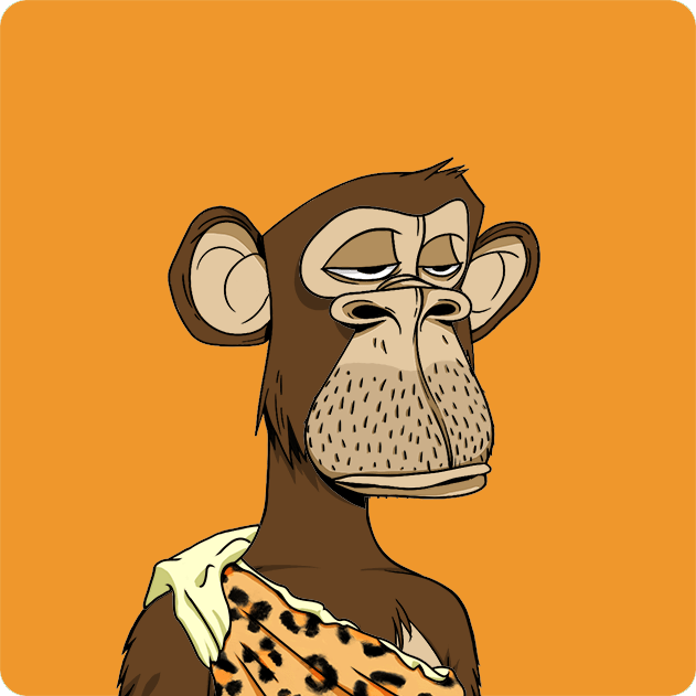A digital illustration of a tired-looking cartoon monkey with a heavy-lidded expression, wearing a tattered leopard-print garment, set against a solid orange background.