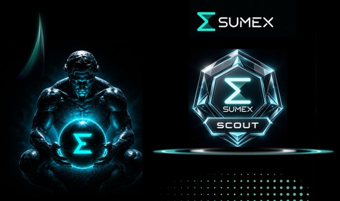 The image features a logo for Sumex, which is a blue circle with a green triangle inside of it. The logo also includes the word "Scout" written below it. The background of the image is black, but there are some white circles scattered throughout the scene that add contrast to the overall design. The text in the image reads: "SUMEX Scouts Officially Launched @SUMex_Labs The crypto space is smaller than it seems You probably already know many founders BDs and community managers from different crypto projects Now is the time to turn those connections into real opportunities!".