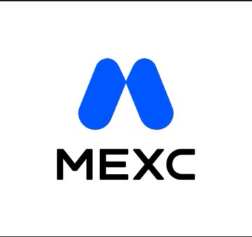 Logo for 'MEXC' cryptocurrency exchange, displayed as a blue stylized 'M' icon above the black text on a white background.