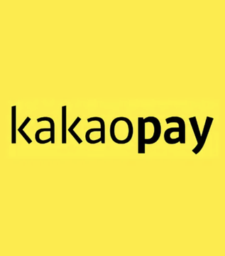 A simple yellow logo with the black text 'kakaopay' on a bright yellow background.
