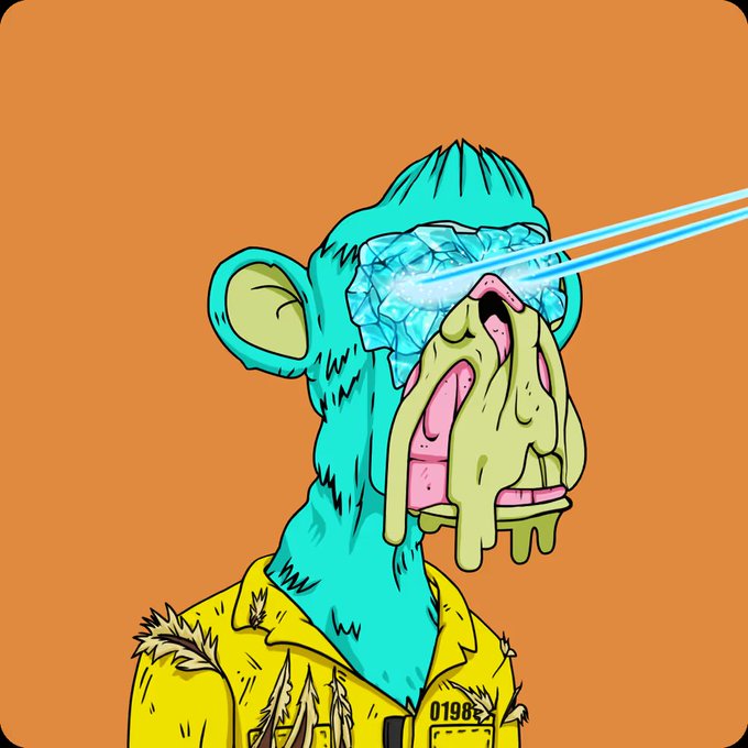 The image features a cartoon monkey wearing a yellow jacket, with its face covered by a pair of goggles that have blue lights in them. The monkey appears to be holding a gun or a weapon, which adds an element of danger to the scene. The background is orange, and there are some text elements present as well. The post reads: "Grail SZN!! Let's go!".