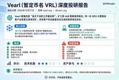 A Chinese-language Vmall research report page appears with the headline “Vcat(聚优市各 VRL)深度投研报告” and several colored text sections.