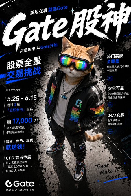The image features a cat wearing sunglasses, a hoodie, and some gear while standing on pavement surrounded by various symbols such as a sword, shield, and coin. The image also includes text from a foreign language promoting gate and various products including glasses, hats, shoes, jackets, and even a "Trade it" symbol. Overall, the scene appears to be related to an advertisement or promotional material for a brand that might be selling sunglasses, hoodies, gear, or other related items.
