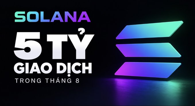 A graphic with the Solana logo and text in Vietnamese reading 'SOLANA 5 TỶ GIAO DỊCH TRONG THÁNG 8' (Solana 5 Billion Transactions in August).