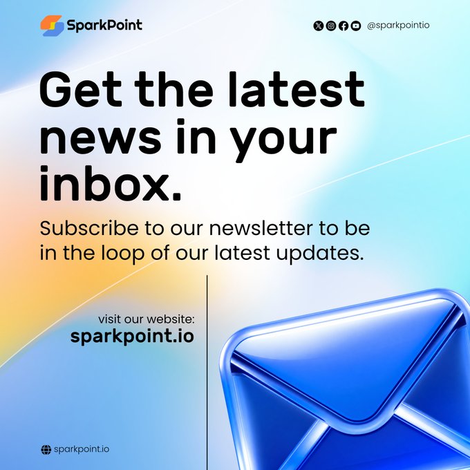 A promotional graphic for SparkPoint reads "Get the latest news in your inbox" with a subscribe prompt and the website sparkpoint.io.