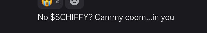 A screenshot of a digital message reading 'No $CHIFFY? Cammy coom...in you' displayed below a notification icon.