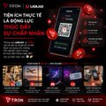The image features a smartphone with an advertisement for Tron, a cryptocurrency platform. The phone displays a QR code that can be used to access information about Tron or even purchase digital coins. There are also several other QR codes scattered throughout the image, possibly representing additional advertisements or promotional materials related to Tron and cryptocurrencies.