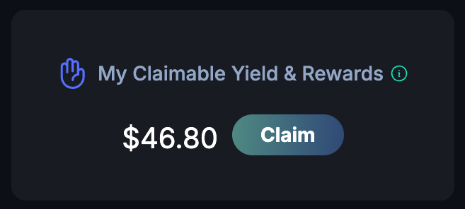 A digital interface showing 'My Claimable Yield & Rewards' with an amount of '$46.80' and a 'Claim' button.