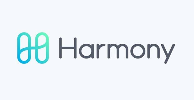 The logo for 'Harmony' cryptocurrency, featuring a stylized teal 'H' icon next to the brand name on a light background.