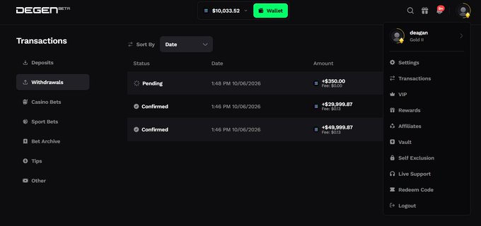The image shows a page of a webpage with various elements, including text, icons, and pictures that appear to be related to transactions. The most notable part is an alert on top of the screen indicating a new transaction has been made. The text in the screenshot states "@ degencom had a rough start but ended up cashing a pretty good amount". There's also another image displayed which shows a person holding cash, possibly representing funds from a recent transaction or payment. In addition to this, there are several other icons and elements on the page that contribute to its visual appeal and functionality.
