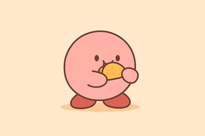 The image shows Kirby, the pink Nintendo character, happily eating a taco, which ties into the post's "happy taco tuesday" greeting while playing on the "minting or buying" theme by suggesting an appetite for new NFTs.