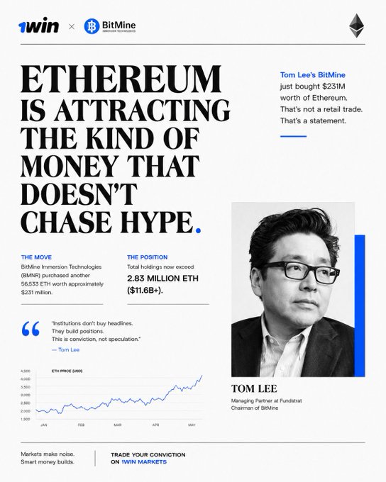 The image features a man wearing glasses with a suit, standing against a white background. There are also numbers associated with the text that reads "Ethereum is attracting the kind of money that doesn't chase hype." This may suggest some sort of investment or business context related to Ethereum.