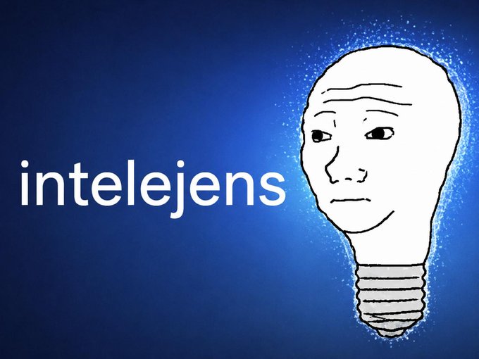 The image features a "Wojak" meme character depicted as a light bulb with the text "intelejens" on a blue background. It relates to the post by contrasting the typical Wojak meme used in crypto culture with an unconventional "intellectual" version, fitting the poster's argument that $WOJAK on ETH represents an underappreciated contrarian ("PvE") investment opportunity when others only pay attention during price gains.