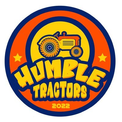 A circular vintage-style logo for "HUMBLE TRACTORS 2022" featuring an orange tractor illustration on a yellow background with stars and an orange border.
