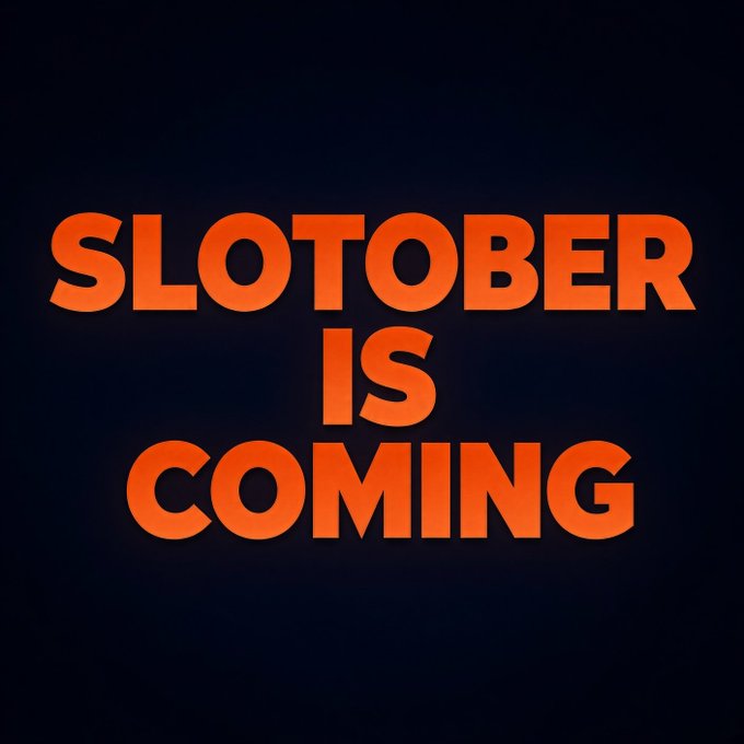 A promotional graphic with bold orange text reading 'SLOTOBER IS COMING' displayed on a dark blue gradient background.