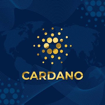 The image features a blue background with gold text that reads "Cardano" at the top of the frame. Below this, there are circles representing the company's logo, which consists of a sunburst shape filled with small circles radiating outwards. The text "Cardano Summit" is written in smaller font size below the logo. In the bottom right corner of the image, there is a caption that reads: "Focus on what is in the image and how it relates to the post".