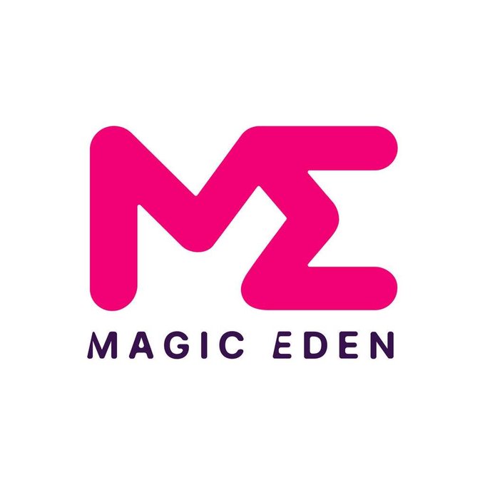 The image features a logo for an app named "Magic Eden", which appears to be a dating app. The logo consists of the letters "M" and "Z" rendered in pink, with the word "Magic" written below them. The text "Magic Eden" is also displayed in pink. The post mentions that nobody has touched this app since 202.5, suggesting that it might have been created or used recently.