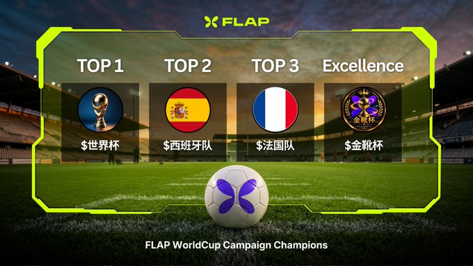 The image features a soccer field with a large white ball at the center. The text of the image suggests that this is a post related to the FLAP World Cup Campaign Champions, which concluded over the past week. The image shows four different teams' logos displayed on top of the soccer field, signifying the competition that took place during the festival.