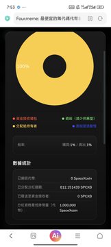 A mobile app screenshot showing a financial dashboard with a yellow donut chart, and Chinese text including '数据统计' (Data Statistics) along with SparkMain, SPCM, and monetary figures like '812.151435 SPCM' and '1,000.000'.