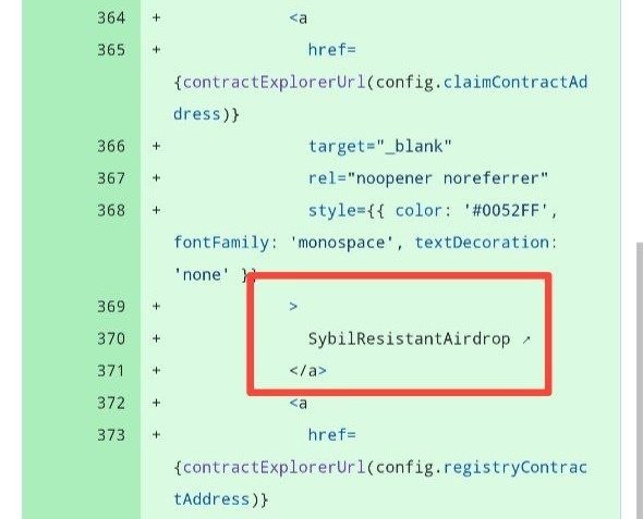 The image shows a computer screen with a code editor open, displaying a code block that includes a red highlight box pointing at the word "ResistAirdrop". The text within the code block suggests that this feature might be related to a specific application or project. The code block also contains other lines of code and text, which could be part of a larger program or application.