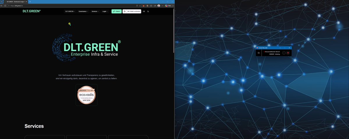 ildt green's website, featuring a blue header and white text, is displayed on two separate screens against a black background with scattered blue dots.