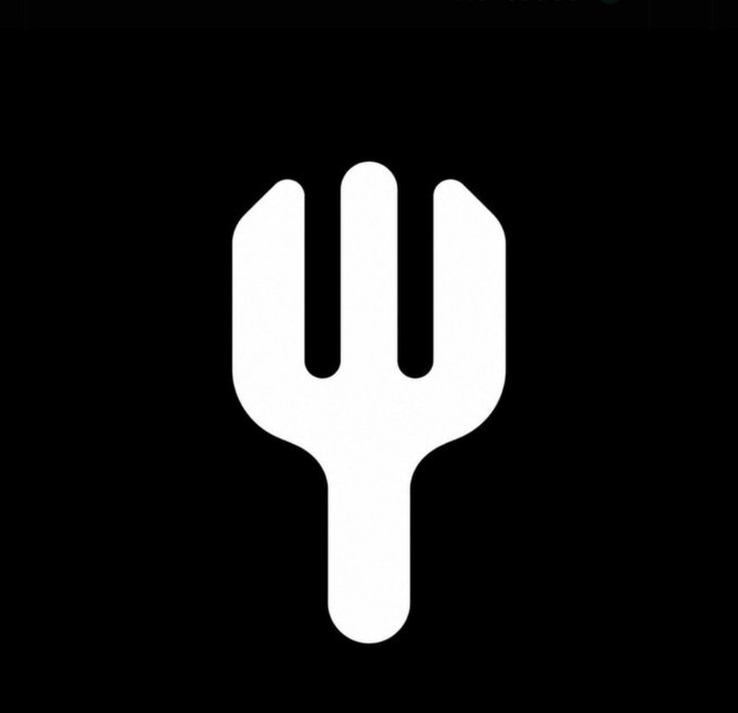 A simple white fork icon displayed on a black background.