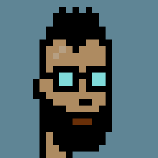 A pixel-art portrait of CryptoPunk #1001, a dark-haired figure with cyan glasses, rendered against a blue background. The image visually represents the NFT referenced in the post, which recently sold for 45 ETH despite the seller realizing a 65 ETH loss after a four-year hold.