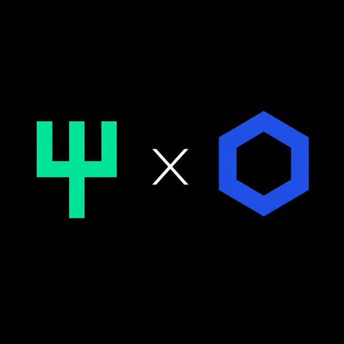A green Chainlink (LINK) logo is shown alongside a multiplication symbol and a blue hexagon (likely representing Robinhood Chain), illustrating the partnership between CROP and Chainlink CCIP for cross-chain routing.