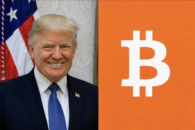 This image features a portrait of Donald Trump alongside the Bitcoin logo, highlighting his potential involvement in discussions regarding cryptocurrency regulation. This visual directly relates to the accompanying post about the White House meeting with crypto leaders.