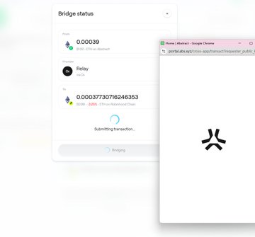A screenshot displays a bridge status interface for sending 0.0003730716246353 ETH from a Home account to a Relay, alongside a Jungle Chrome extension window.
