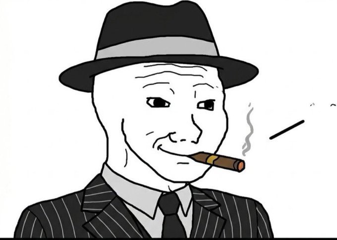 The image features a man wearing a suit, hat, and tie, holding a cigar in his mouth while smiling at the camera. The caption below the image reads "He sold the first pump? Send it to billions @wojakcto". This suggests that the man is promoting or discussing an item related to the sale of the first pump, possibly a luxury tobacco product like a cigar.