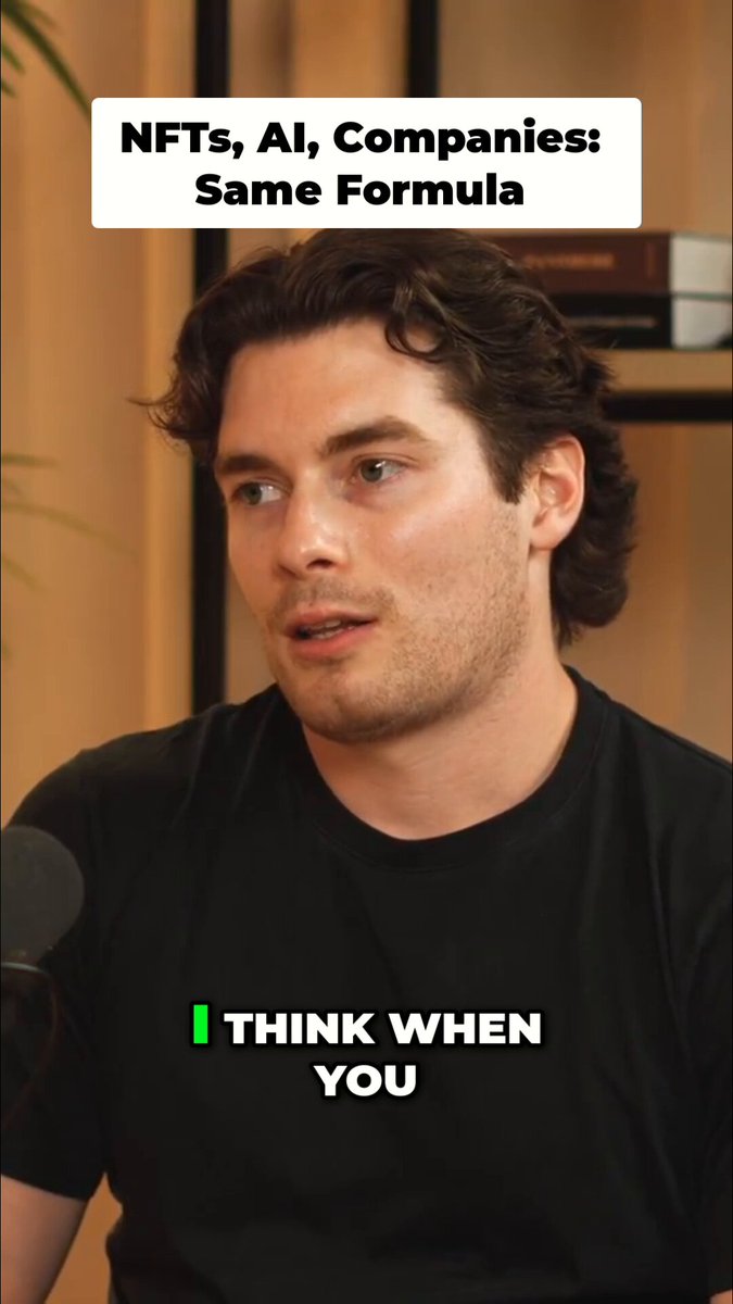 The image features a man wearing a black t-shirt with a green message that reads "I think when you". The text appears to be related to the concept of the same founder formula, which suggests that the man might be discussing or promoting this idea in relation to NFTs and businesses.

In the context of the post about NFTs and AI companies, it seems like the image is meant to convey a message about thinking outside the box when it comes to business ideas and strategies. The man's t-shirt with the green message serves as a visual representation of this concept, encouraging viewers to consider unconventional approaches or formulas in their own endeavors.