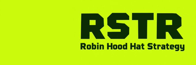 A bright chartreuse/lime green background displaying the black text 'RSTR - Robin Hood Hat Strategy' in bold block lettering.