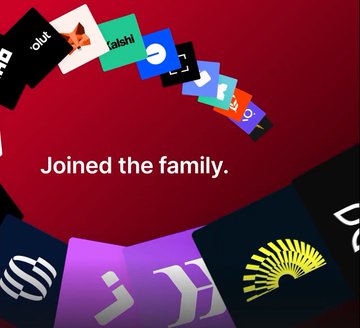 The image features a red background with various icons scattered across it. The most prominent icon is a large circle containing different logos of social media platforms, such as Instagram, Facebook, Twitter, and others. Below this central circle, there are smaller circles representing individual social media platforms. The text "JOINED THE FAMILY." is written in white letters at the bottom of the image.