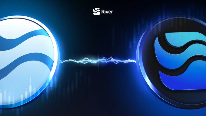 The image features a comparison of two different logos or icons that represent rivers - one blue river symbolizing the water, and another blue light bulb, possibly representing an energy source. The image also contains some text, which reads "Some see River as points. I see an ecosystem. With @RiverdotInc and @River4fun, every interaction counts — stake $RIVER, earn River Points, grow with the community.", discussing the relationship between the two rivers - one being a natural representation of water while the other represents energy. The content also includes the words "@River dot inc" and "@River4fun", providing further context about their association with the rivers symbol.