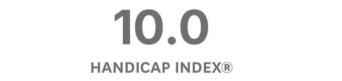A simple graphic displays '10.0 HANDICAP INDEX®' in gray text on a white background.