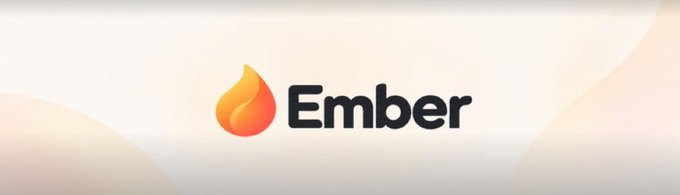 The image features the Ember logo—a stylized orange flame icon beside the bold black "Ember" wordmark—on a clean white background. This branding aligns with the post's promotion of $EMBER, highlighting the project's resilience as it targets a new all-time high and a $50M market cap.